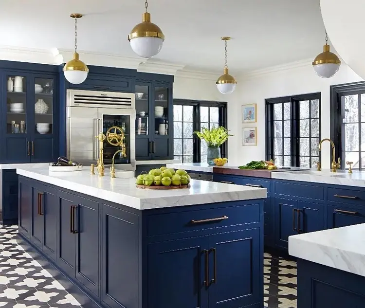 navy royal blue enclosed kitchen cabinets trends in 2023 modern vibes