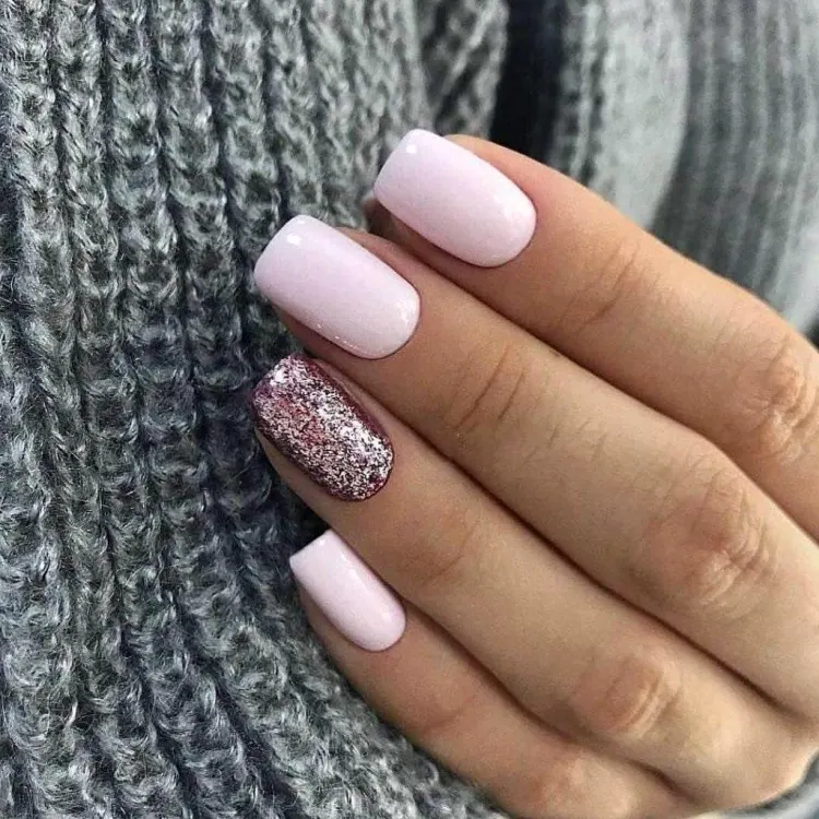 paste pink and rose gold glitter nail art square nail plate medium length