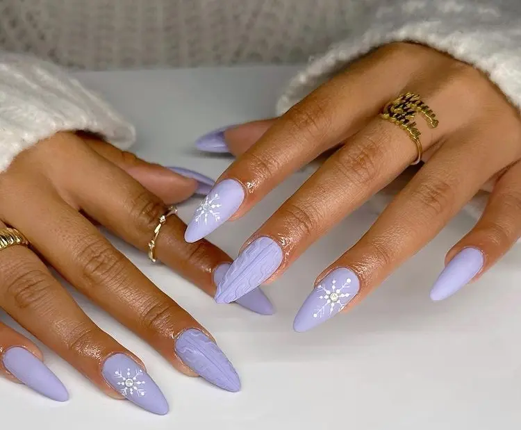 pastel purple nails design christmas decoration sweater snowflakes