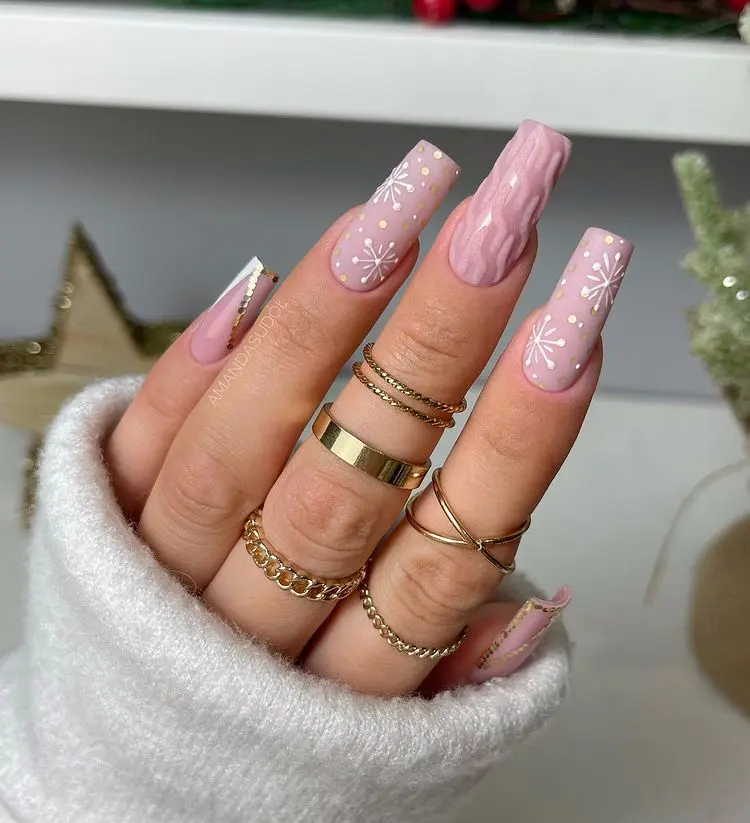 pink christmas nails sweater pattern trendy chic cute design decorations