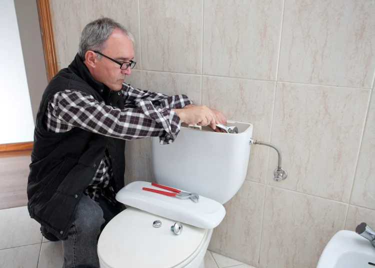 professional plumber taking care of frozen toilet pipe problem