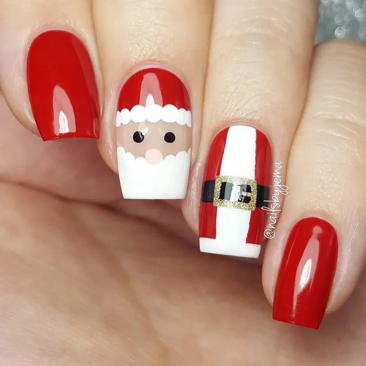 red and white Santa Christmas manicure festive nails 2022