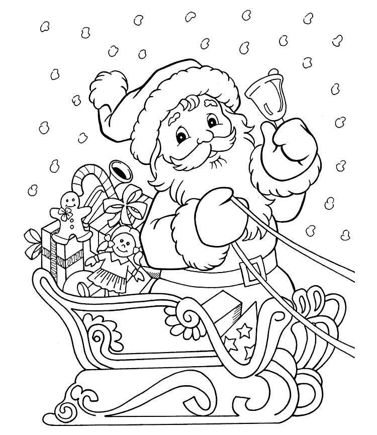 santa claus in a sleigh with toys and gifts for children easy illustration