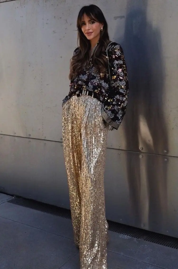 sequin gold pants bold looks for 2023 party outfit inspiration and ideas how to wear