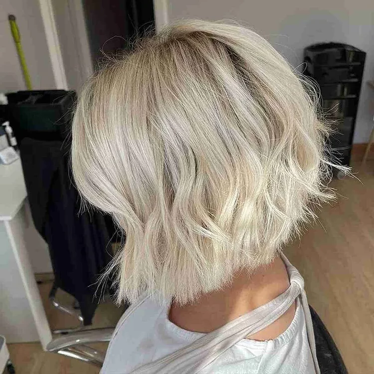 short wavy bob with bangs for 50 year old women