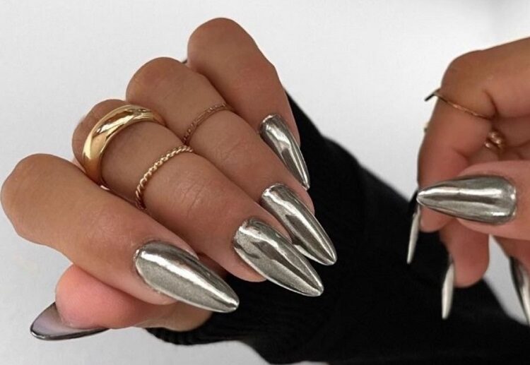 silver chrome nails trends in 2023 design gel art long manicure
