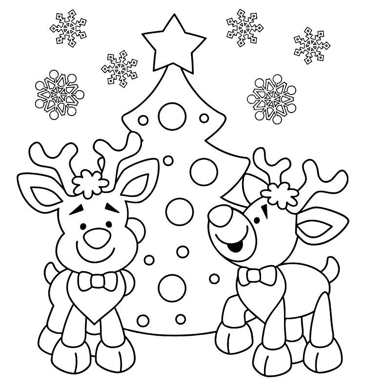 simple and easy drawing for kids to color raindeers christmas tree snowflakes
