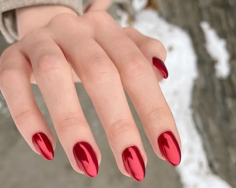 try red chrome nails for the holidays manicure ideas design style trend