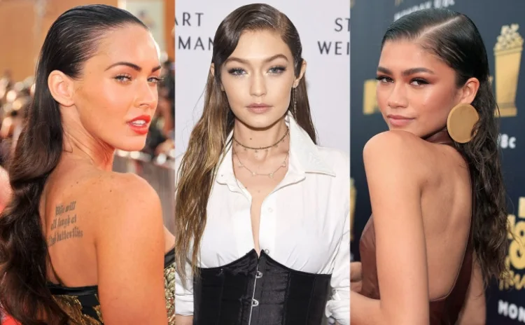 wet hair effect trend in 2023 for long hair celebrities looking amazing