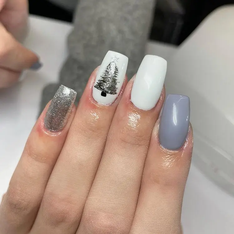white nails christmas silver gray trendy colors for 2022 manicure art ideas