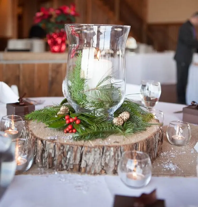 wood cut rounds christmas table centerpiece how to decorate ideas candles lanterns chic