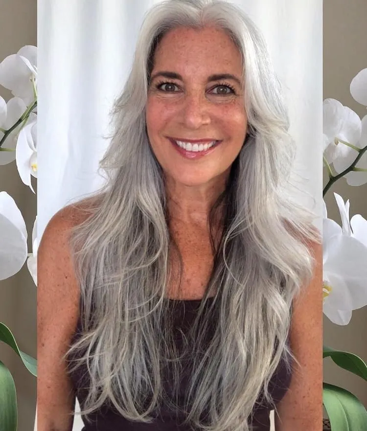 youthful’ hairstyle for grey hair_long grey hair