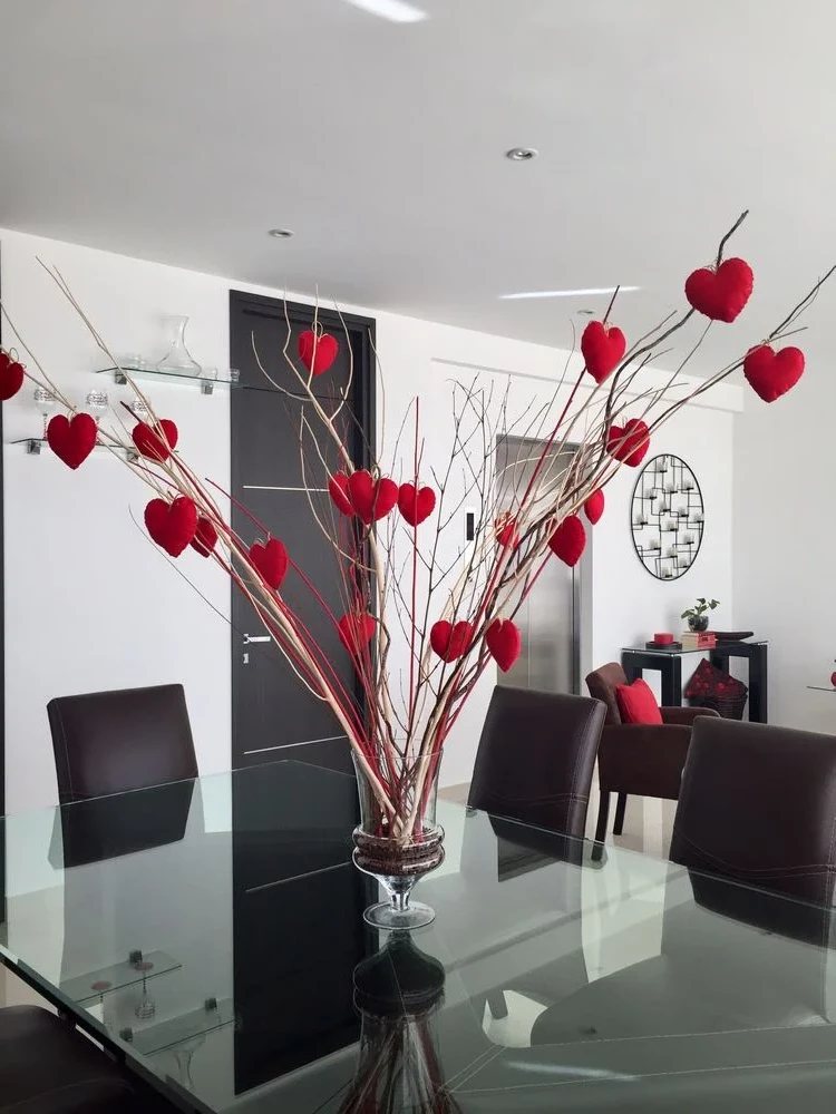 Branches in vase with hearts easy DIY Valentines Day decoration ideas