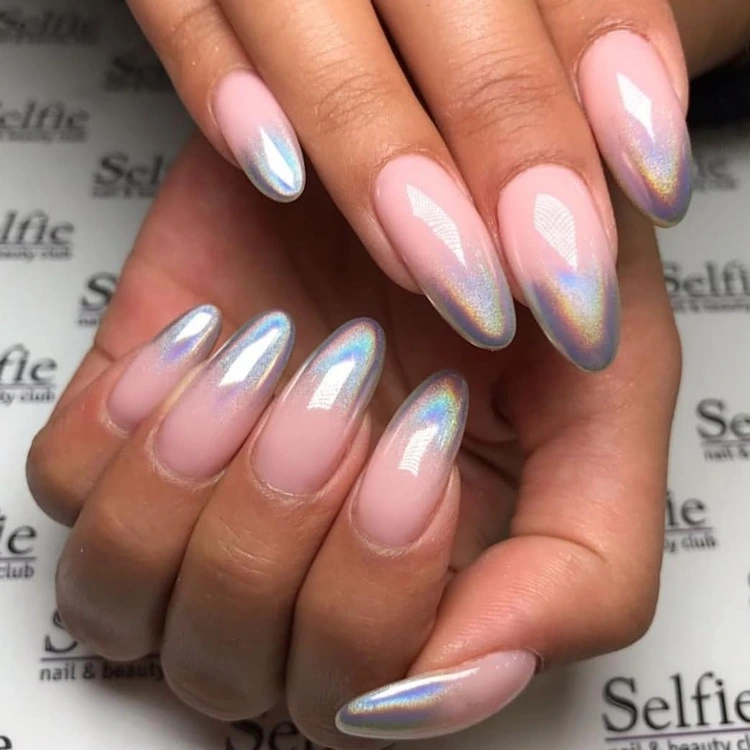DIY Metallic Ombre Nails with holographic powder