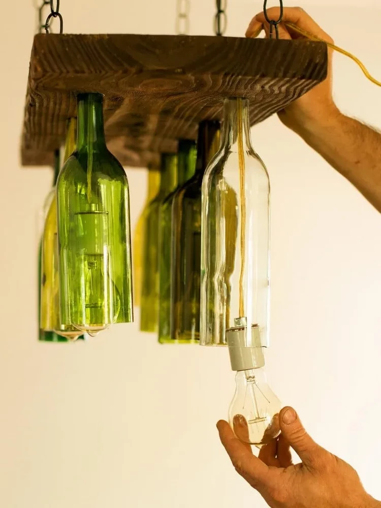 DIY wine bottle hanging lights recycled home decor