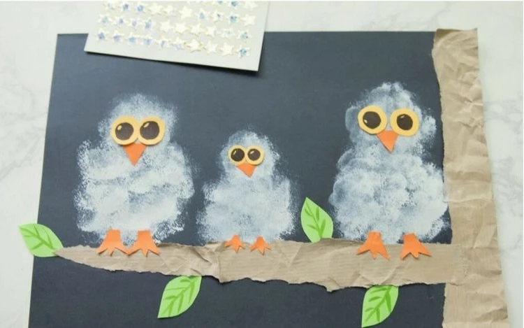 DIY winter painting with snowy owls