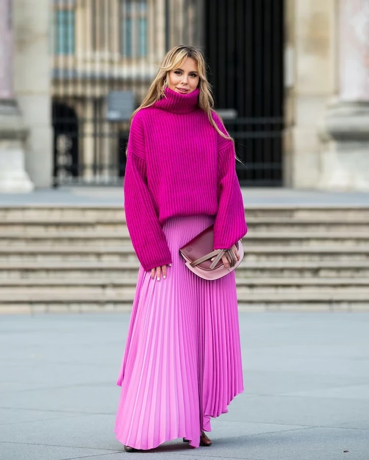 style a dress with an oversized sweater for an elegant look