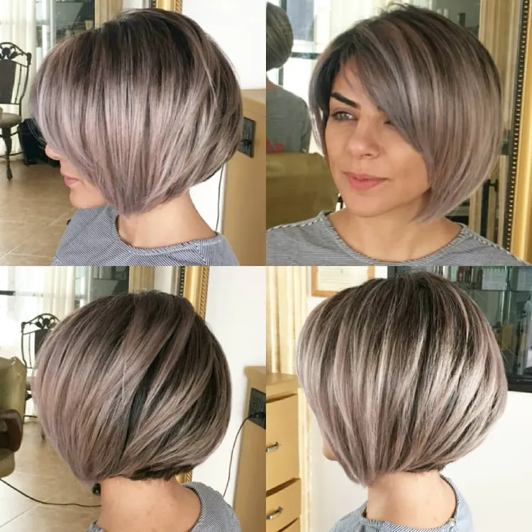 How to wear a stacked inverted bob at 50 without Karen effect 2023 long bangs ideas
