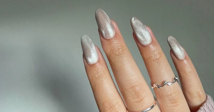 Nail colors January 2023 ong silver velvet nails almond shape