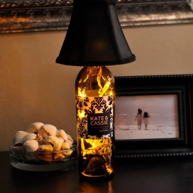 Recycled decor empty wine bottle black lamp shade