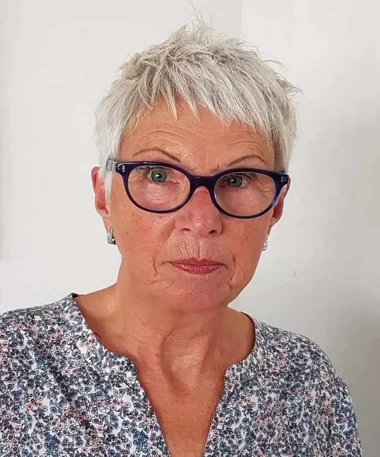 short haircut for women over 60 with glasses