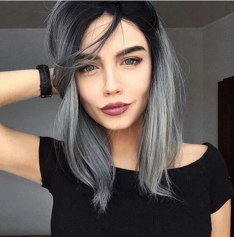 The silver gray ombre bob for shoulder length hair is fully in trend