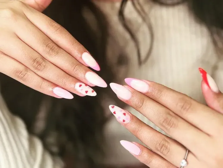 Valentine's Day nail art 2023 pink and red manicure idea