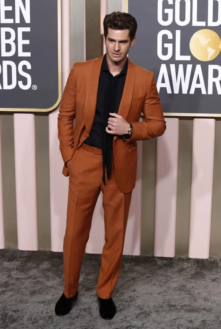andrew garfild golden globes 2023 orange suit best dressed stars celebrities