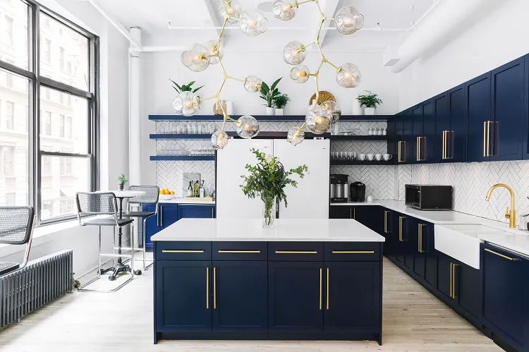 art deco kitchen style navy blue modern interior design 2023