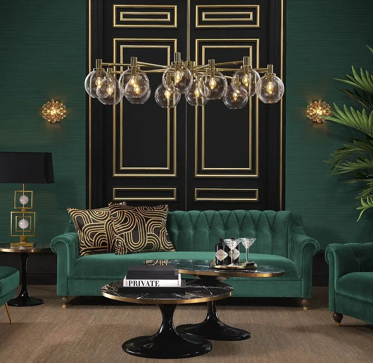 art deco style with forest green shade and gold decoration modernistic view