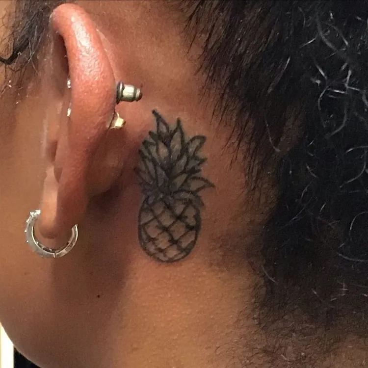 behind ear tattoos_pineapple tattoo behind ear