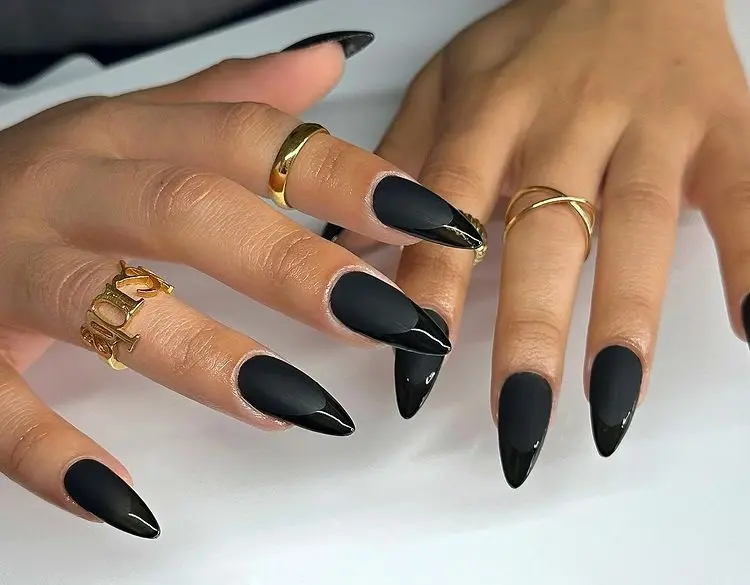 black nails monochrome french manicure nail designs ideas 2023 colors