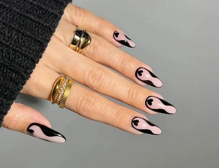 black valentine nail designs 2023 heart interesting nail art cute