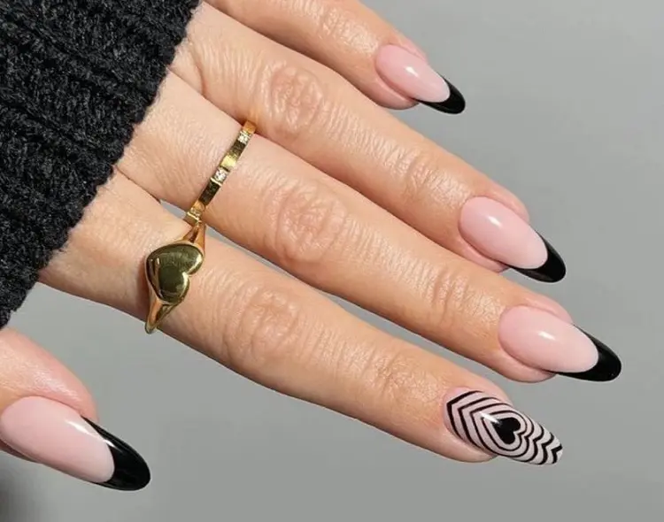 black valentines day nail desgins french manicure 2023