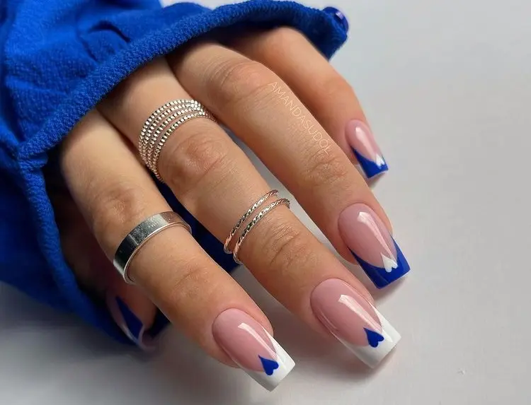 blue and white nails 2023 valentines day heart art