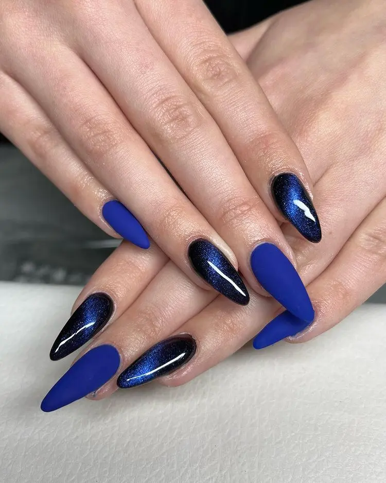 blue nails dark shade matte and shiny ideas on how to do my manicure