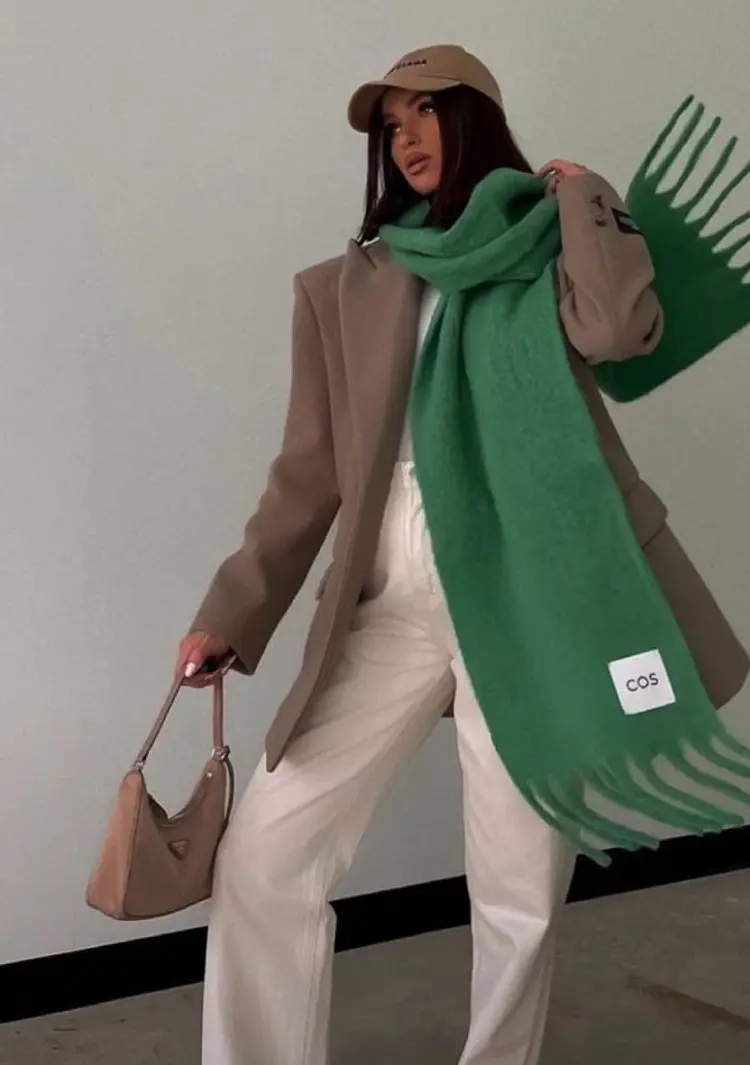 cos long green scarf how to style it in the winter fashion ideas and inspiration
