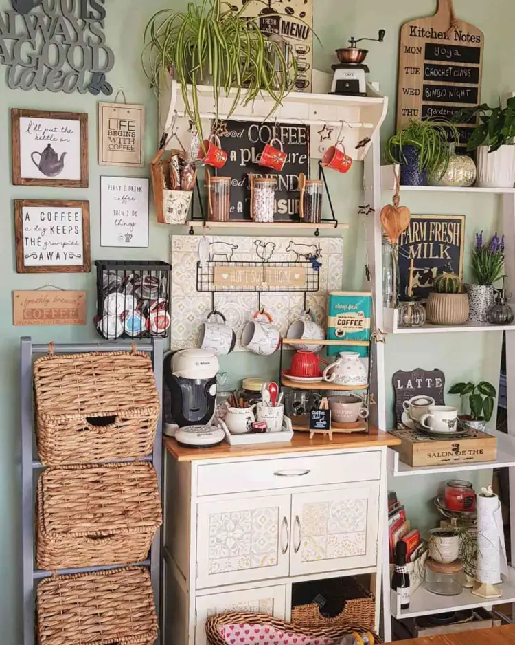  set up a coffee corner cozy little nook coffee station for coffee lovers retro vibes tiles cupboard