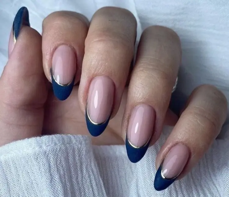 dark blue french manicure idea how to do your nails in 2023 color trends