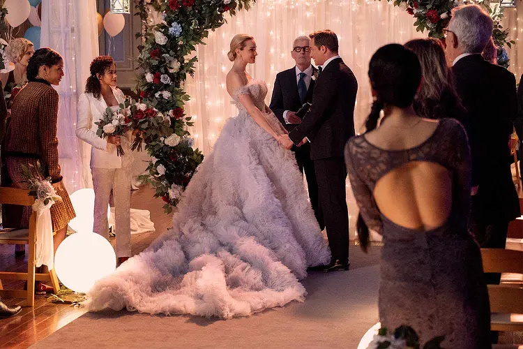 georgia miller brianne howey wedding dress cinderella vibes netflix tv show fashion
