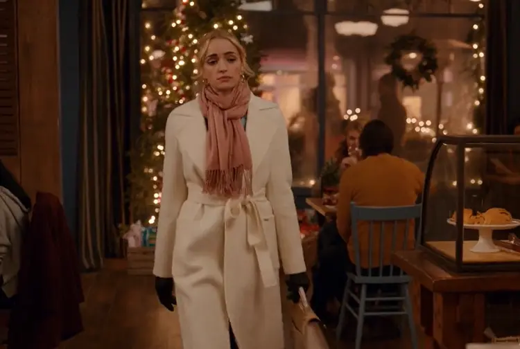 georgia miller white coat wearing on the christmas episode netflix outfits
