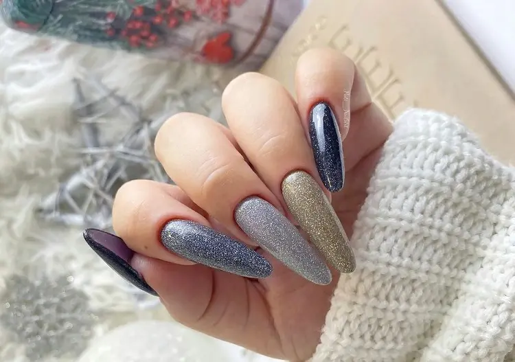 glitter nails ideas gold blue shades silver