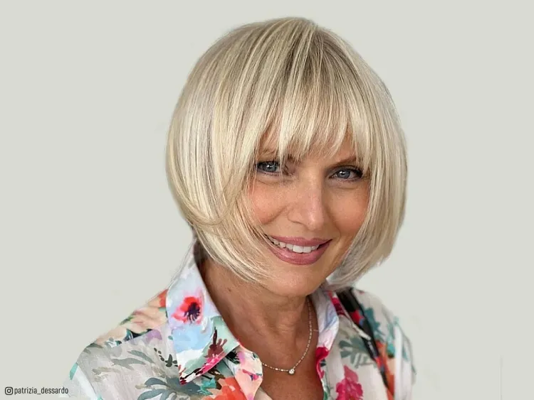 hairstyles 2023 women 50 years old rounded bob with bangs