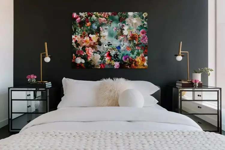 how to decorate my black bedroom wall colorful artwork paintings ideas creative design