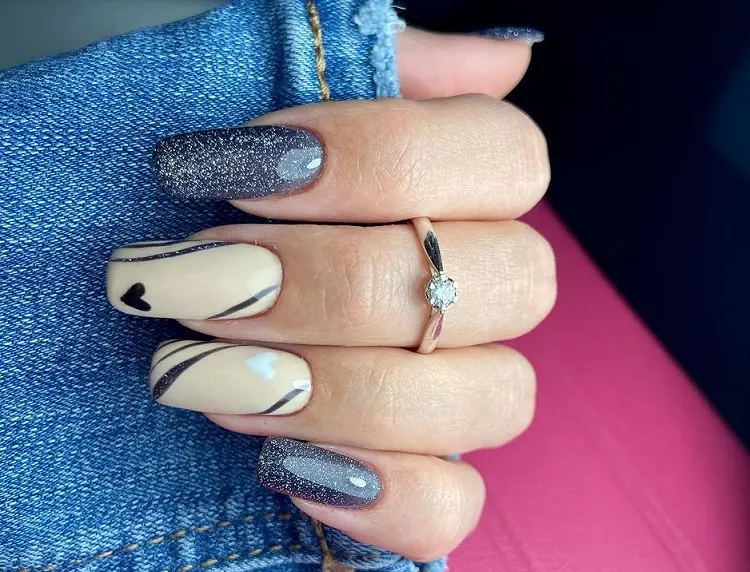 how to do my nails on valentines day ideas art nail salon shimmer gray and off white heart designs