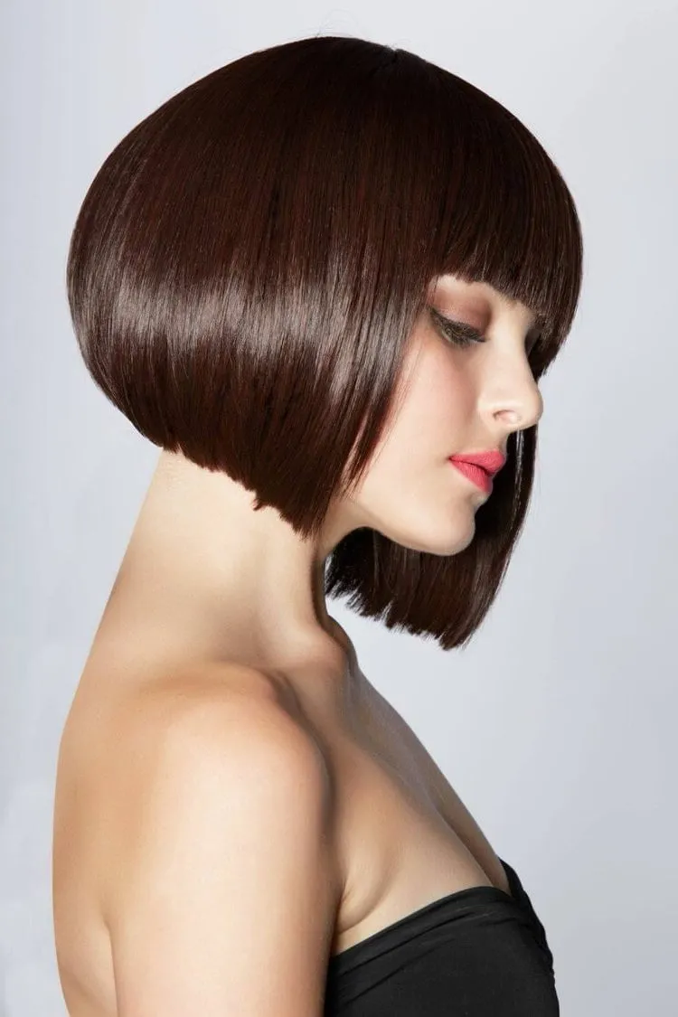 inverted asymmetrical bob with straight bangs
