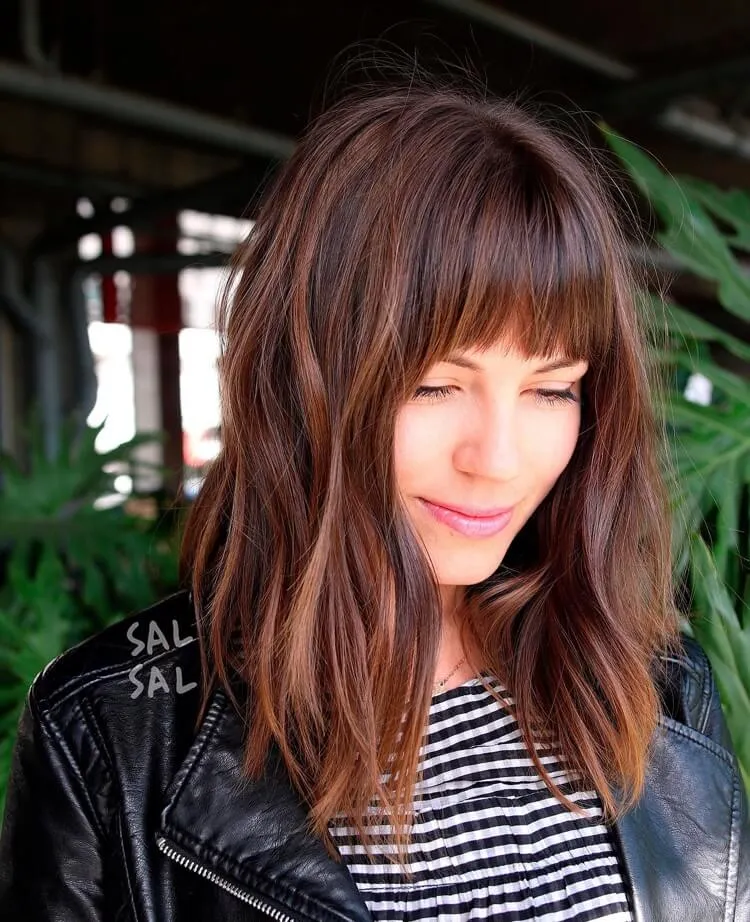 lob with straight bangs inverted long bob hairstyle