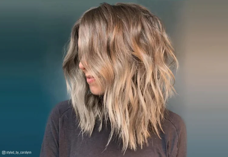 long choppy bob textured ends and trendy balayage