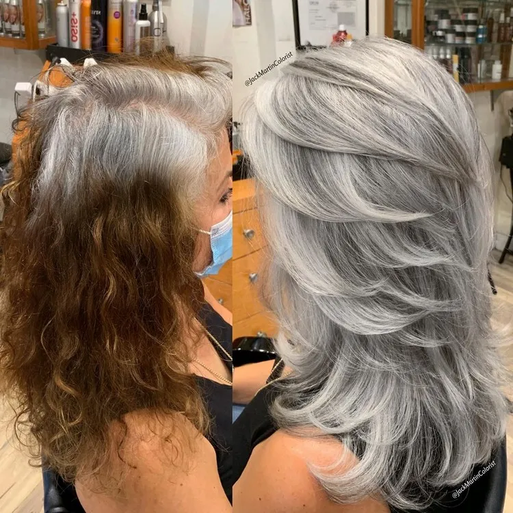 long hairstyles to look younger balayage on gray and white hair