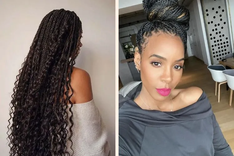 long knotless braids_box braids bun